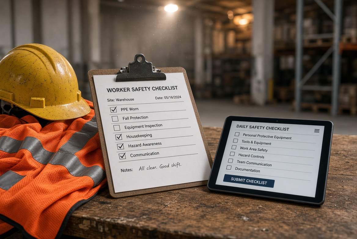 Supervisor reviewing compliance paperwork on a clipboard